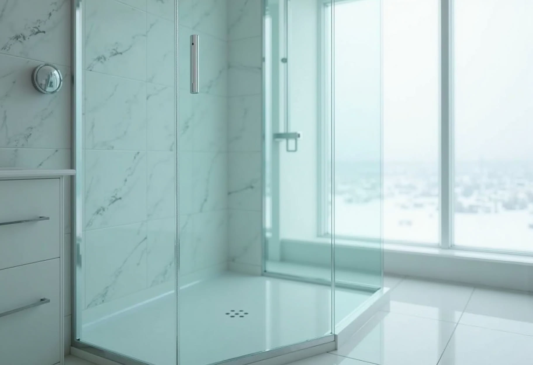 Frameless shower, three walls